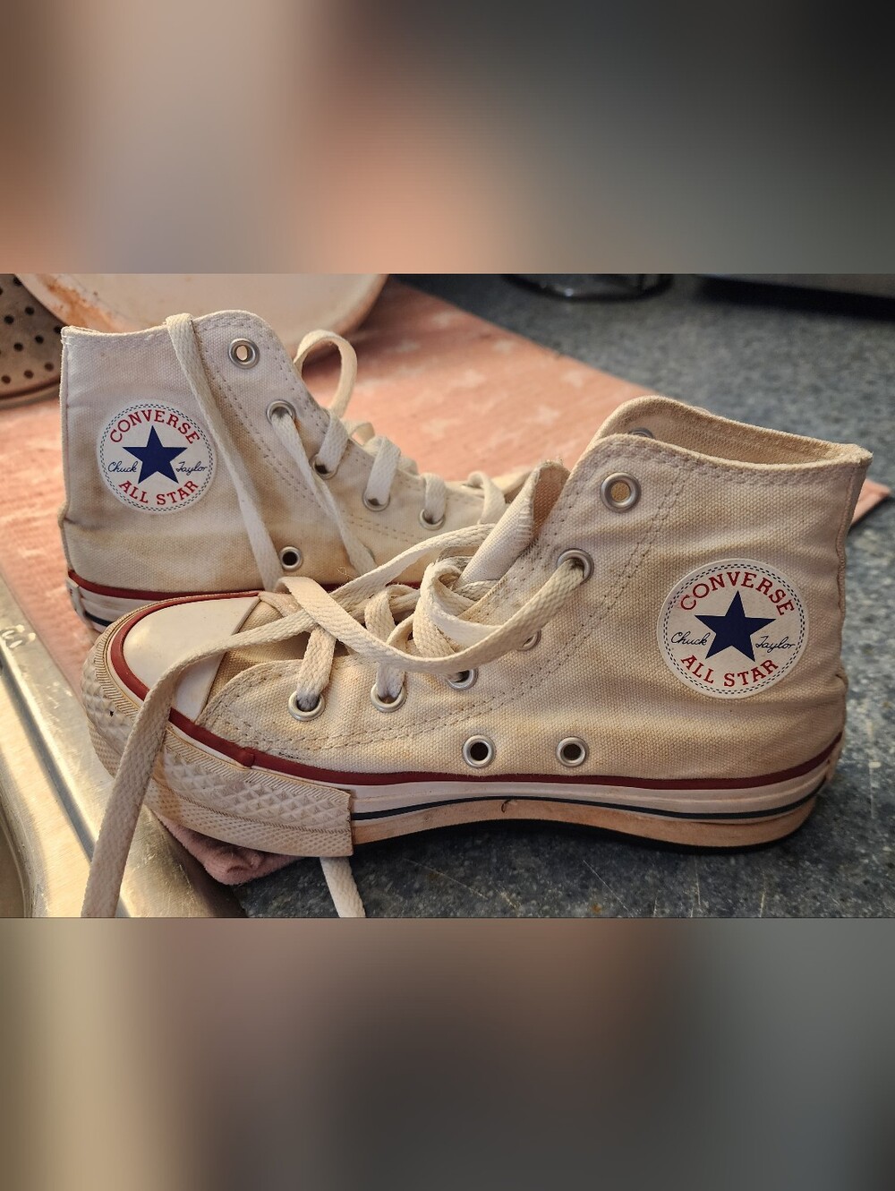 Kids High-Top Canvas Sneakers in Off-White with Red Trim